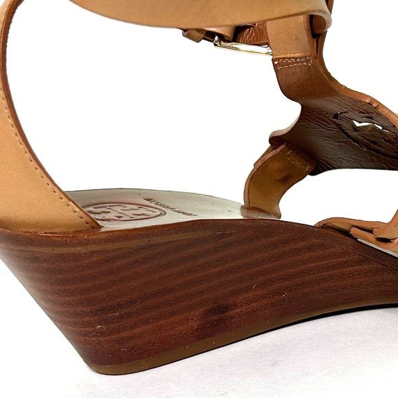 Tory Burch Zoey Wedge in Sand Tan Leather Size 6.5 - Picture 10 of 11